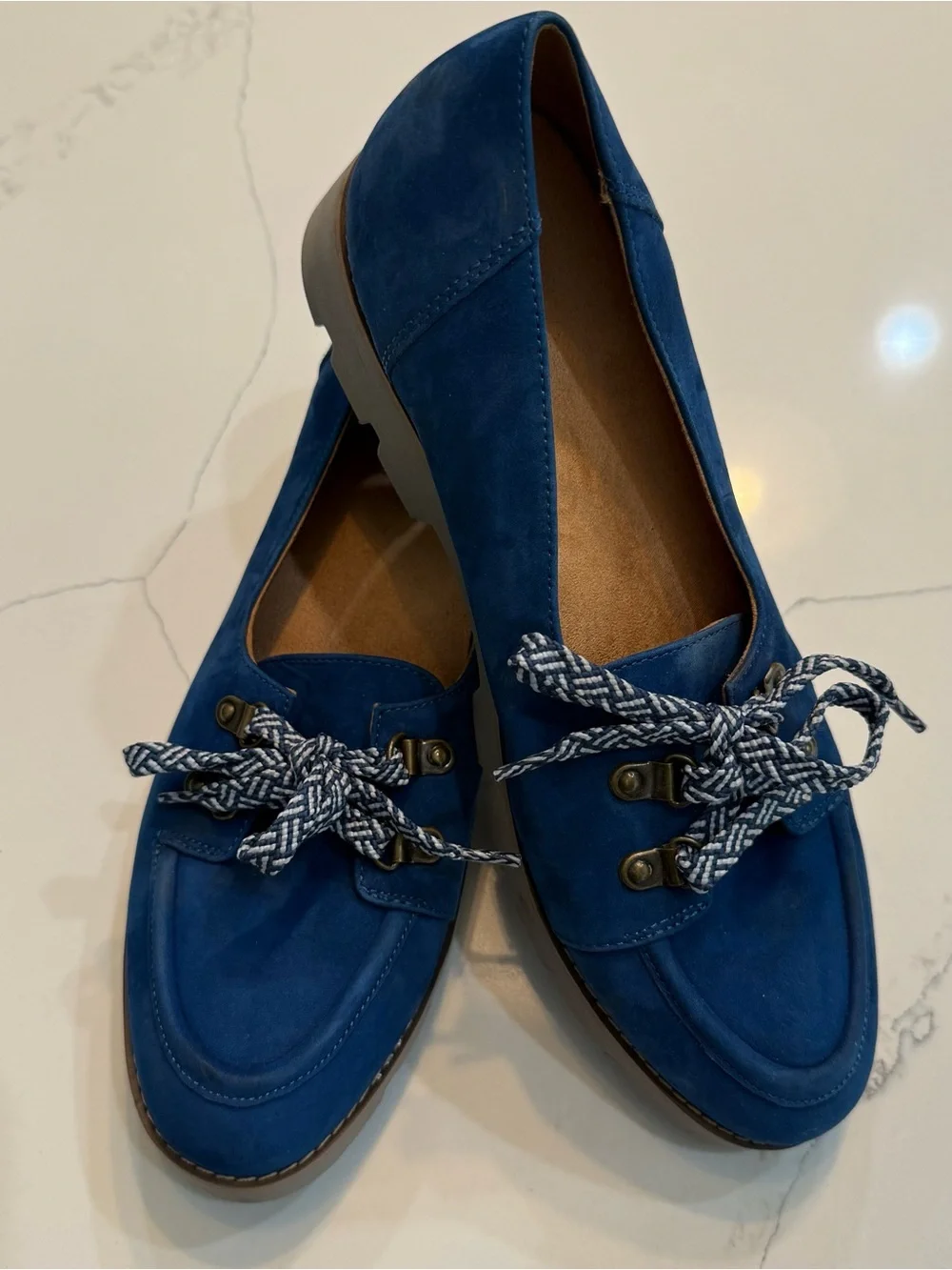Vionic Teagan Women's Blue Suede Loafer Flats Shoes Lace Up Size 9.5 eur 41.5